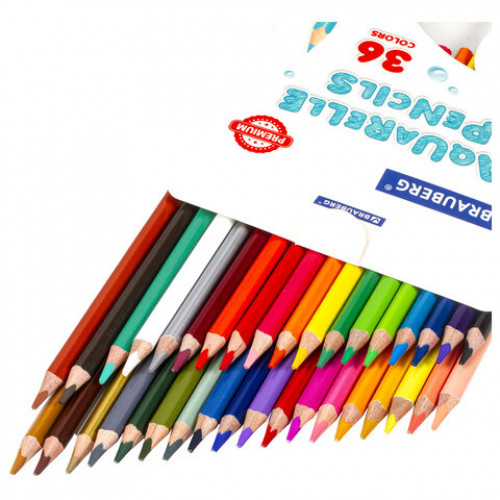 Карандаши цветные акварельные BRAUBERG PREMIUM AQUARELLE, 36 цветов, грифель мягкий 4 мм, 181674