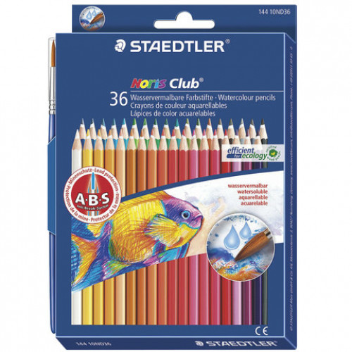 Карандаши цветные акварельные STAEDTLER (Германия) Noris club, 36 цветов + кисть, европодвес, 144 10ND3603