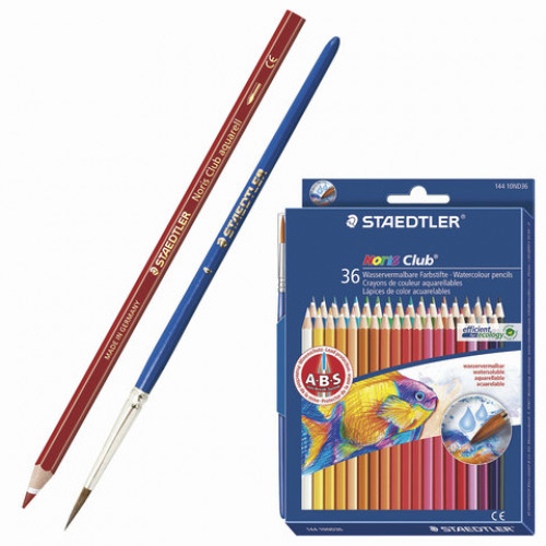 Карандаши цветные акварельные STAEDTLER (Германия) Noris club, 36 цветов + кисть, европодвес, 144 10ND3603