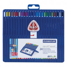 Карандаши цветные акварельные ПРЕМИУМ, STAEDTLER (Германия) ERGOSOFT, 24 цвета, трехгранные, пластиковый футляр, 156 SB24