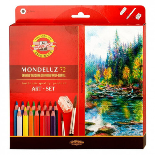 Карандаши цветные акварельные художественные KOH-I-NOOR Mondeluz, 72цв., кисть, точилка, европодвес 3714/72, 3714072001KZ