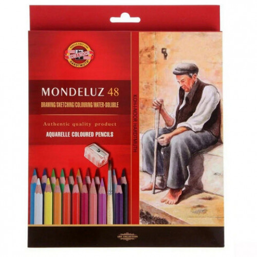 Карандаши цветные акварельные художественные KOH-I-NOOR Mondeluz, 48цв., кисть, точилка, европодвес 3713/48, 3713048003KZ
