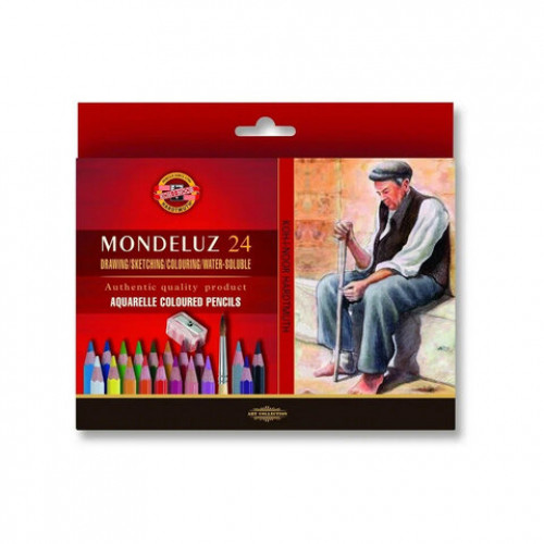 Карандаши цветные акварельные художественные KOH-I-NOOR Mondeluz, 24цв., кисть, точилка, европодвес 3711/24, 3711024003KZ