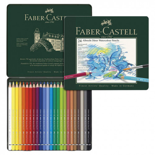 Карандаши цветные акварельные художественные FABER-CASTELL Albrecht Durer, 24 цвета, металлическая коробка, 117524