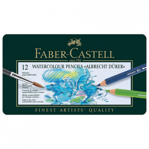 Карандаши цветные акварельные художественные FABER-CASTELL Albrecht Durer, 12 цветов, металлическая коробка, 117512