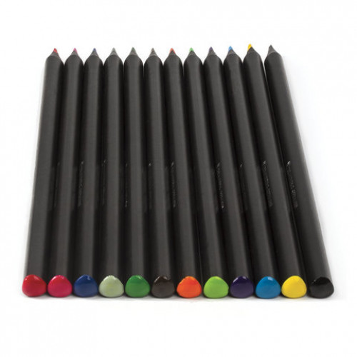 Карандаши цветные BRAUBERG Black Jack, 12 цв., трехгранные, черное дерево, заточенные, картонная упаковка, 180834