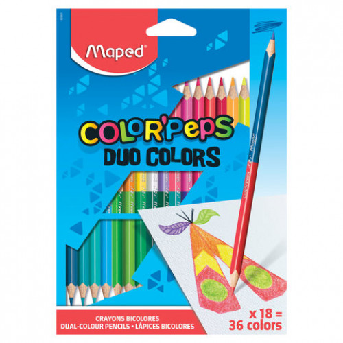 Карандаши двусторонние MAPED (Франция) Color'Peps Duo, 18 штук, 36 цветов, трехгранные, 829601