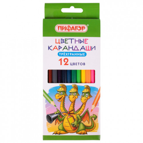 Карандаши цветные ПИФАГОР Сказки, 12 цветов, классические, заточенные, 181821