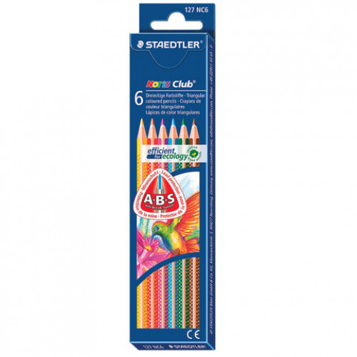 Карандаши цветные STAEDTLER (Германия) Noris club, 6 цветов, трехгранные, заточенные, европодвес, 127 NC6