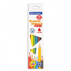 Карандаши цветные пластиковые BRAUBERG PREMIUM, 6 цветов, трехгранные, грифель мягкий 3 мм, 181660