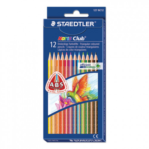 Карандаши цветные STAEDTLER (Германия) Noris,12 цветов, трехгранные, заточенные, европодвес, 127 NC12, 187 C12