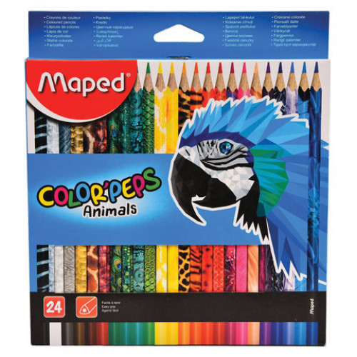 Карандаши цветные MAPED (Франция) Color'Peps Animals', 24 цвета, трехгранные, заточенные, европодвес, 832224