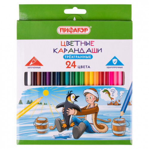 Карандаши цветные ПИФАГОР Сказки, 24 цвета, классические, заточенные, 181823
