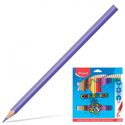 Карандаши цветные MAPED (Франция) Color'Peps Star, 24 цвета, трехгранные, заточенные, европодвес, 183224