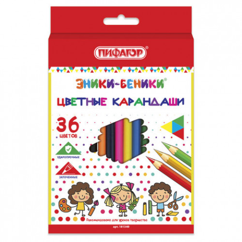 Карандаши цветные ПИФАГОР ЭНИКИ-БЕНИКИ, 36 цветов, классические заточенные, 181349