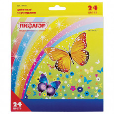 Карандаши цветные ПИФАГОР Сказочный мир, 24 цвета, заточенные, картонная упаковка, дизайн ассорти, 180242 Карандаши цветные ПИФАГОР Сказочный мир, 24 цвета, заточенные, картонная упаковка, дизайн ассорти, 180242