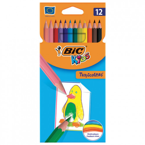 Карандаши цветные BIC Tropicolors, 12 цветов, пластиковые, заточенные, европодвес, 8325666