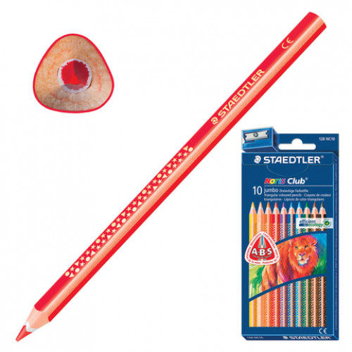 Карандаши цветные утолщенные STAEDTLER Noris Club, 10 цветов, трехгранные, 4 мм, европодвес, 128 NC10