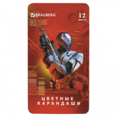 Карандаши цветные BRAUBERG Star Patrol, 12 цв., заточенные, металлическая упаковка, 180543 Карандаши цветные BRAUBERG Star Patrol, 12 цв., заточенные, металлическая упаковка, 180543