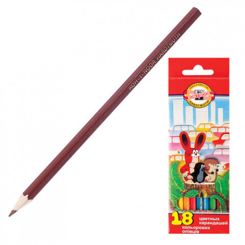 Карандаши цветные KOH-I-NOOR Mole, 18 цветов, шестигранные, грифель 3,2 мм, европодвес, 3653, 3653018046KS
