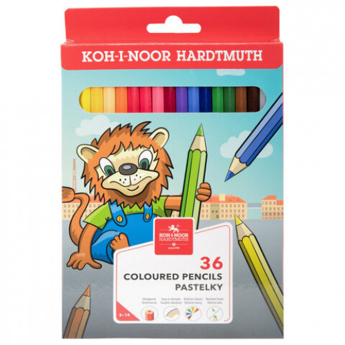 Карандаши цветные KOH-I-NOOR LION, 36 цветов, шестигранные, 2,8 мм, натуральное дерево, 3555036034KS
