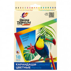 Карандаши цветные ЛУЧ Школа Творчества, 18 цветов, трехгранные, натуральное дерево, 30С 1807-08