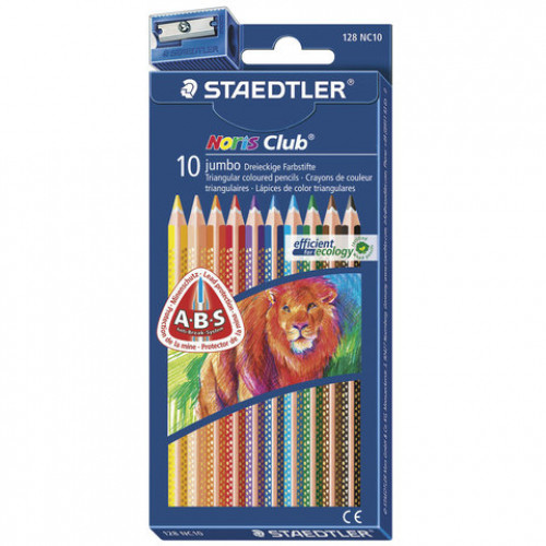Карандаши цветные утолщенные STAEDTLER Noris Club, 10 цветов, трехгранные, 4 мм, европодвес, 128 NC10