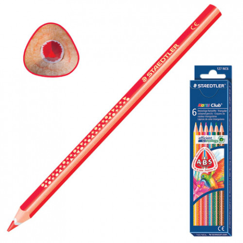 Карандаши цветные STAEDTLER (Германия) Noris club, 6 цветов, трехгранные, заточенные, европодвес, 127 NC6