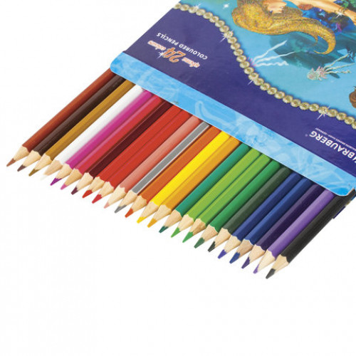 Карандаши цветные BRAUBERG Морские легенды, 24 цвета, заточенные, картонная упаковка с блестками, 180561