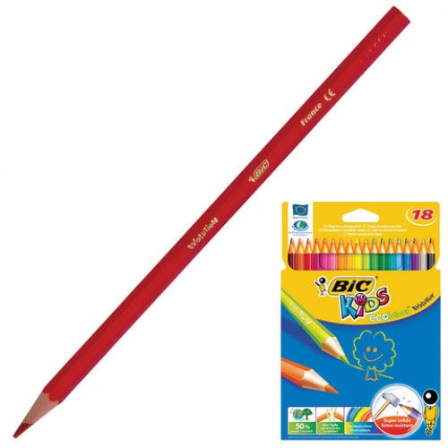 Карандаши цветные BIC Kids ECOlutions Evolution, 18 цветов, пластиковые, заточенные, европодвес, 937513