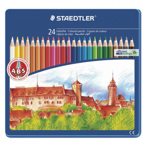 Карандаши цветные STAEDTLER (Германия) Noris club, 24 цвета, заточенные, металлический пенал, 145 CM24