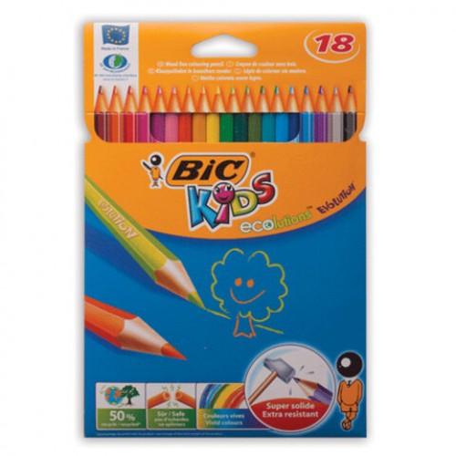 Карандаши цветные пластиковые BIC (Франция) Evolution, 18 цветов, заточенные, в картонной упаковке с европодвесом, 829728, 9375173