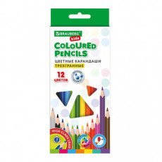 Карандаши цветные BRAUBERG KIDS, 12 цветов, трехгранный корпус, грифель мягкий 3 мм, 181943