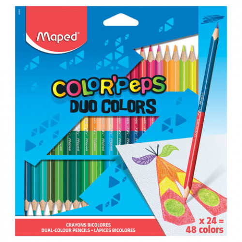 Карандаши двусторонние MAPED (Франция) Color'Peps Duo, 24 штуки, 48 цветов, трехгранные, 829602