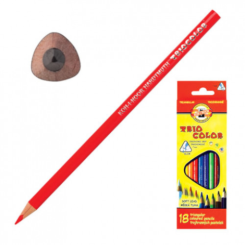 Карандаши цветные KOH-I-NOOR Triocolor, 18 цветов, трехгранные, грифель 3,2 мм, европодвес, 3133018004KSRU