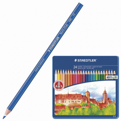 Карандаши цветные STAEDTLER (Германия) Noris club, 24 цвета, заточенные, металлический пенал, 145 CM24