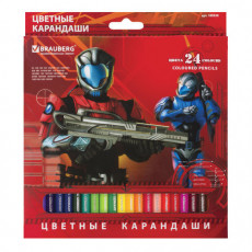 Карандаши цветные BRAUBERG Star Patrol, 24 цвета, заточенные, картонная упаковка, 180558