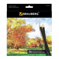 Карандаши цветные BRAUBERG Artist line, 24 цвета, черный корпус, заточенные, высшее качество, 180565