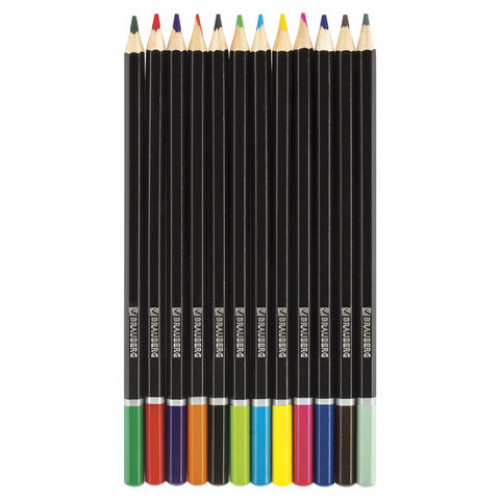 Карандаши цветные BRAUBERG Artist line, 12 цветов, черный корпус, заточенные, высшее качество, 180539