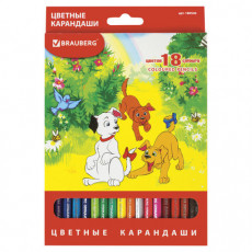 Карандаши цветные BRAUBERG My lovely dogs, 18 цветов, заточенные, картонная упаковка, 180546