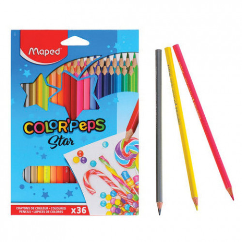 Карандаши цветные MAPED (Франция) Color'Peps Star, 36 цветов, трехгранные, заточенные, европодвес, 832017