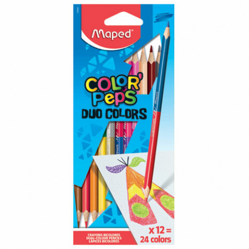 Карандаши двусторонние MAPED (Франция) Color'Peps Duo, 12 штук, 24 цвета, трехгранные, 829600