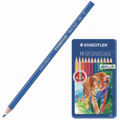 Карандаши цветные STAEDTLER (Германия) Noris club, 12 цветов, металлический пенал, 145 AM12