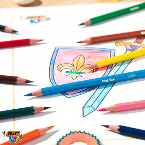 Карандаши цветные BIC Kids ECOlutions Evolution, 12 цветов, пластиковые, заточенные, европодвес, 82902910