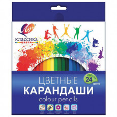 Карандаши цветные ЛУЧ Классика, 24 цвета, заточенные, шестигранные, картонная упаковка, 29С 1712-08 Карандаши цветные ЛУЧ Классика, 24 цвета, заточенные, шестигранные, картонная упаковка, 29С 1712-08