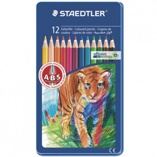 Карандаши цветные STAEDTLER (Германия) Noris club, 12 цветов, металлический пенал, 145 AM12