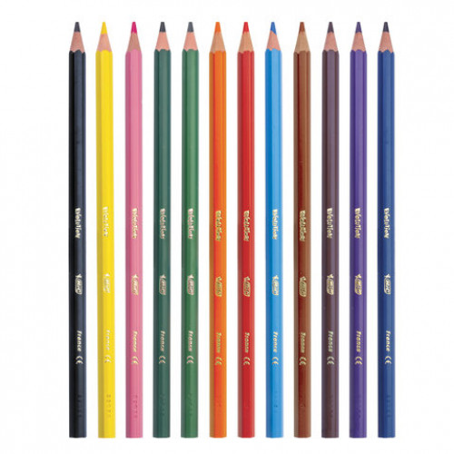Карандаши цветные BIC Kids ECOlutions Evolution, 12 цветов, пластиковые, заточенные, европодвес, 82902910