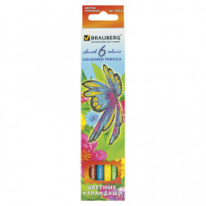 Карандаши цветные BRAUBERG Wonderful butterfly, 6 цветов, заточенные, картонная упаковка с блестками, 180522 Карандаши цветные BRAUBERG Wonderful butterfly, 6 цветов, заточенные, картонная упаковка с блестками, 180522