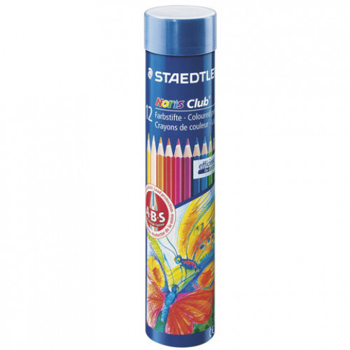 Карандаши цветные STAEDTLER (Германия) Noris club, 12 цветов, заточенные, металлический тубус, 144 NMD12
