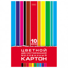 Картон цветной А4, 2-сторонний, МЕЛОВАННЫЙ, 10 листов, 10 цветов, в папке, HATBER, 195х280 мм, Creative Set, 095545, 10Кц4_05934